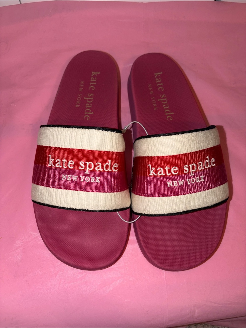 kate spade striped pink and red slide sandals